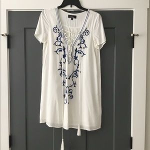 Embroidered white beach cover up with tassels